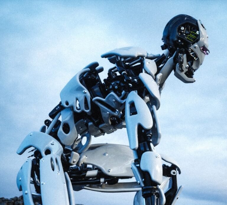 An advanced robot leaning forward