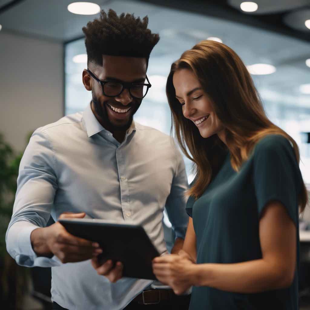 A man is showing the content of a table to a woman