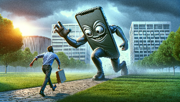 A huge walking phone is chasing a product manager