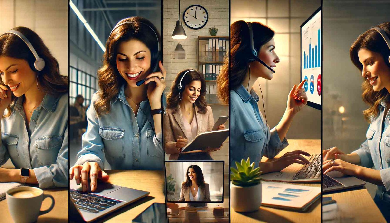 Woman communicating on multiple mediums