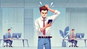 A product manager is frustrated with his phone